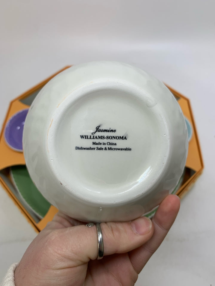 NIB VTG 6 PC JASMINE SUSHI PASTEL CERAMIC DISHES.