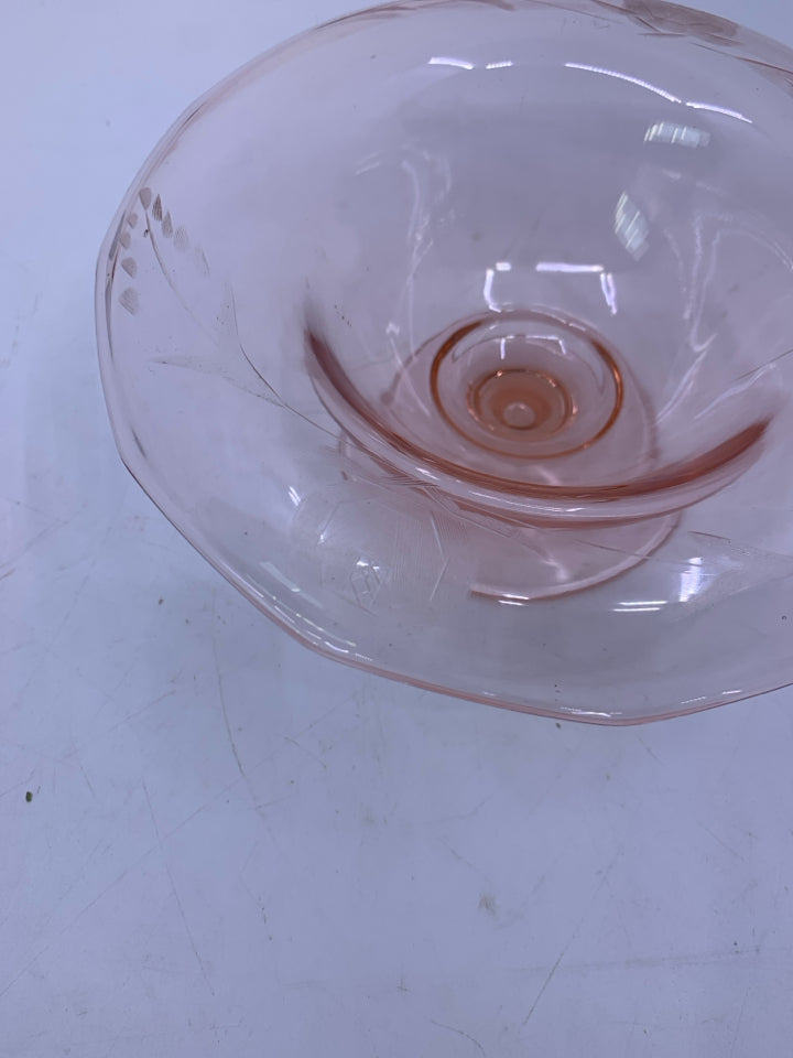 VTG 2 PC PINK ETCHED DEPRESSION GLASS W/ SPOON.