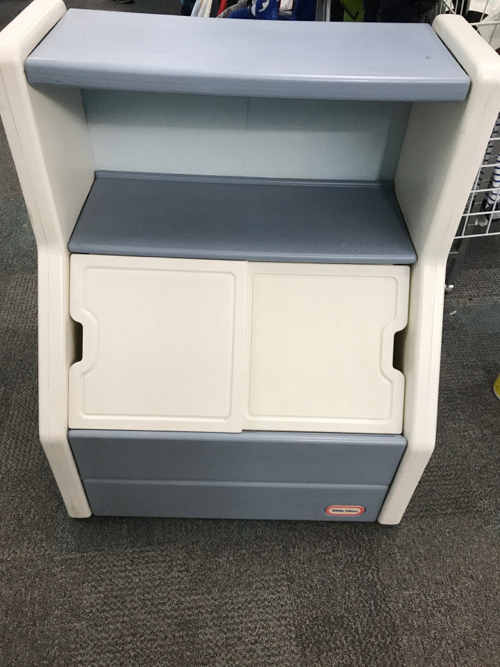 Little Tikes Lift & Hide Gray 38" Tall Plastic Toddler Bookcase and Kid Toy Box