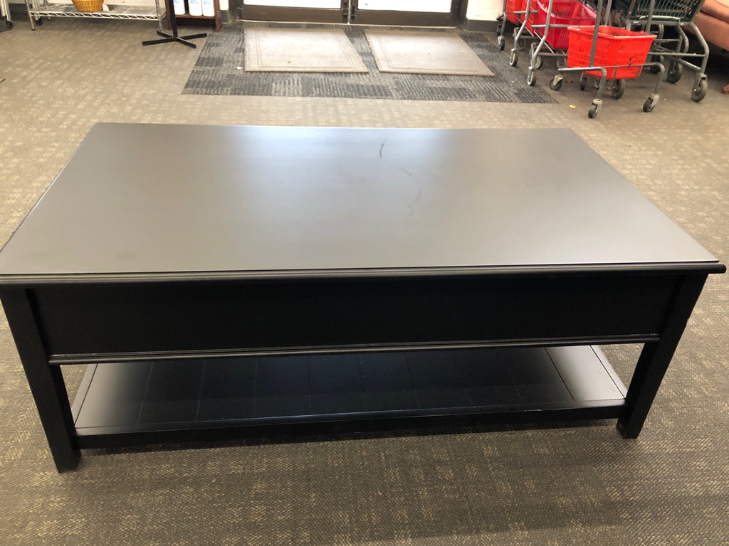 BLACK COFFEE TABLE W/2 LONG DRAWERS.