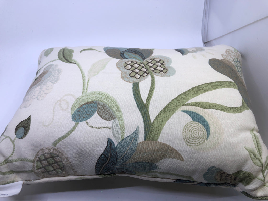 GREEN FLORAL, CREAM ACCENT PILLOW.
