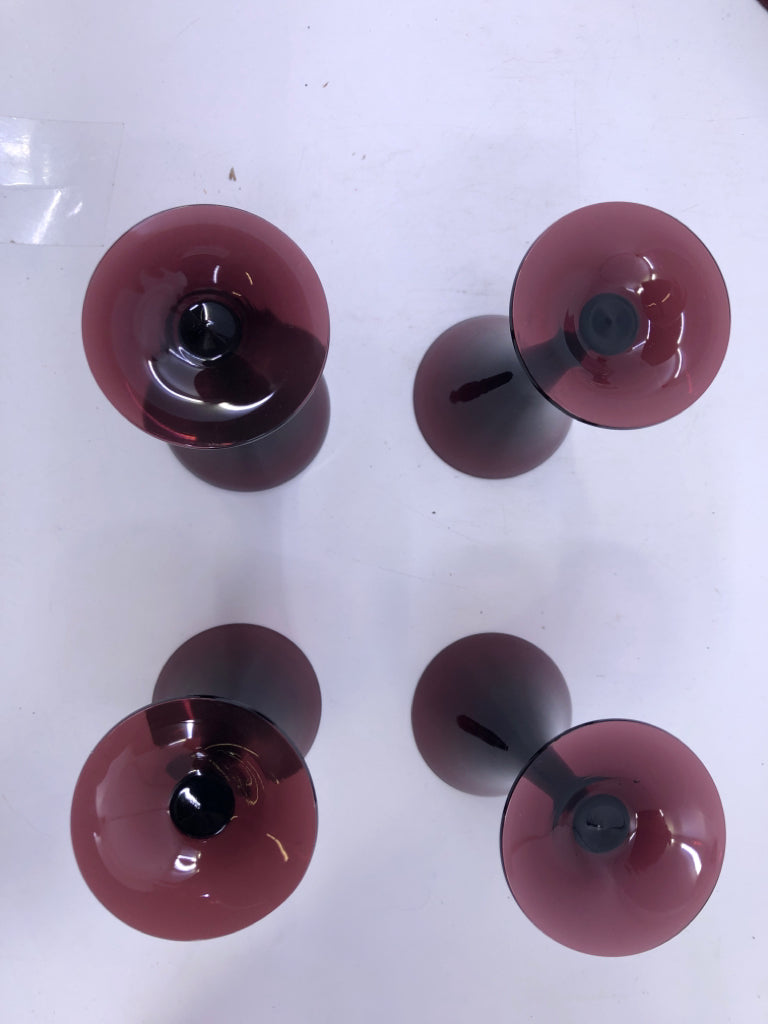 5 PC DARK PURPLE DECANTER SET W/ 4 CORDIAL GLASSES.