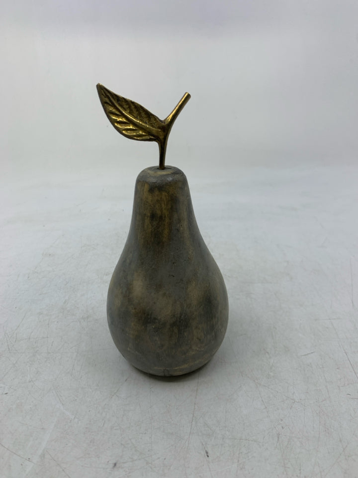 GREY WOOD PEAR W/ GOLD STEM.