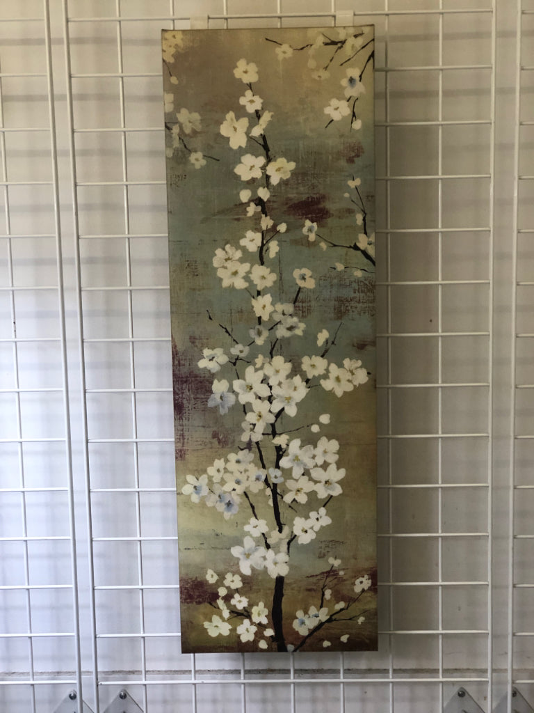 SKINNY WHITE FLORAL CANVAS WALL ART.