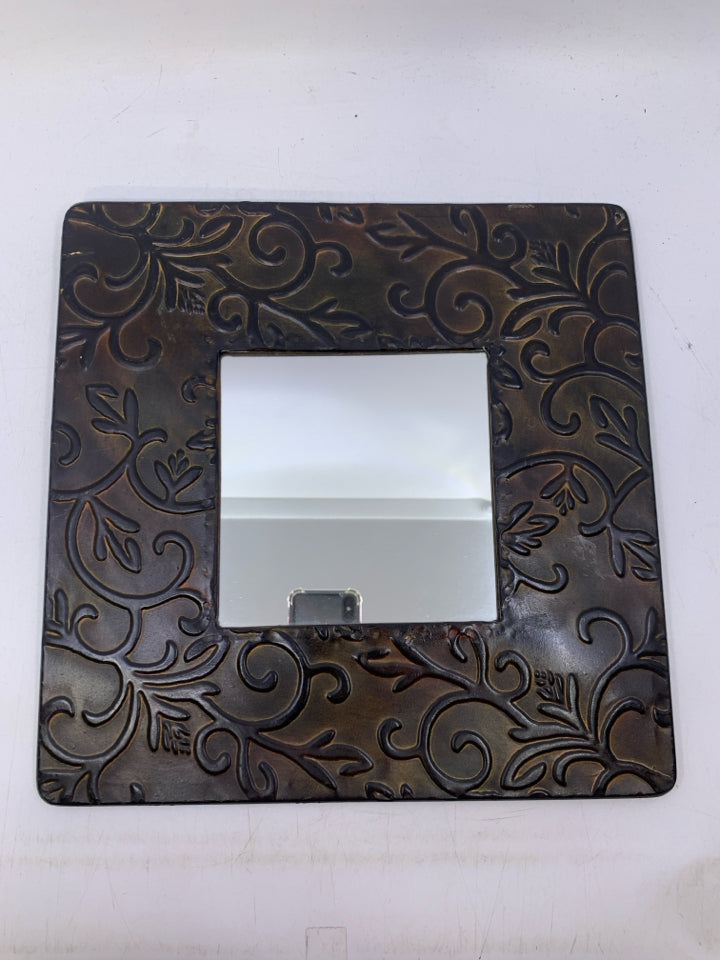 EMBOSSED SCROLL METAL FRAME SQUARE MIRROR.