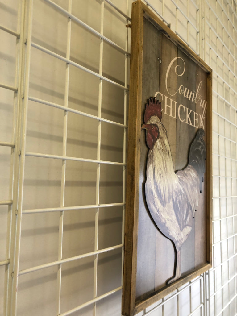 COUNTRY CHICKEN WOOD ROOSTER WALL HANGING.