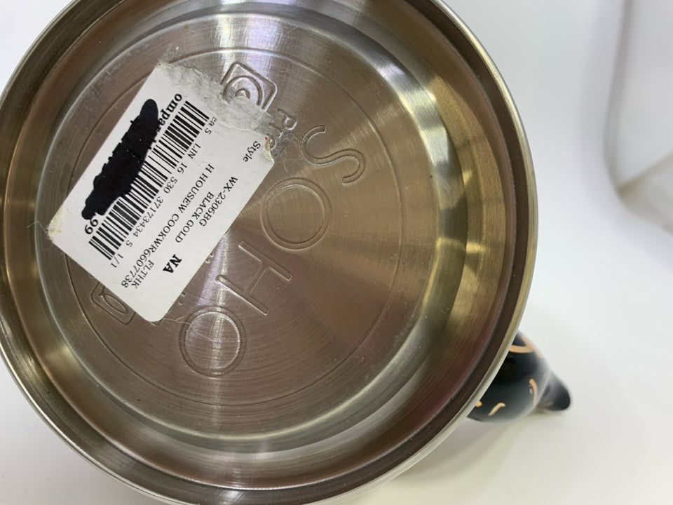 METAL BLACK & GOLD TEA KETTLE.