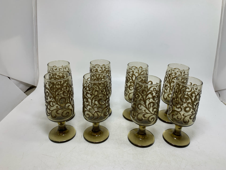 8 VTG PRADO MORIAGE SCROLL FOOTED JUICE GLASSES.