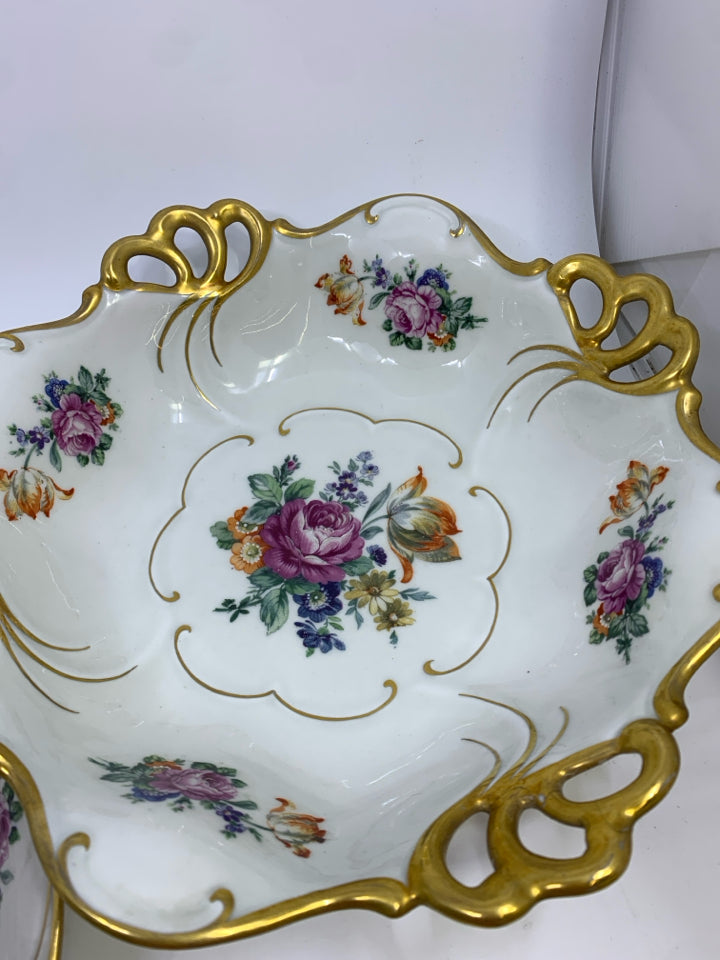 VTG FLORAL PORCELAIN BOWL & DISH SET W/GOLD ACCENTS JLMENAU GRAF VON HENNEBERG.