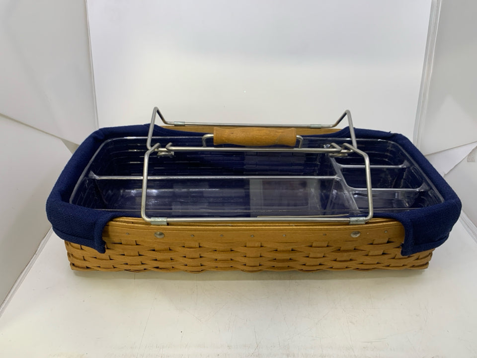 HOUSEHOLD CADDY BASKET W/ NAVY LINER DIVIDED PROTECTOR.