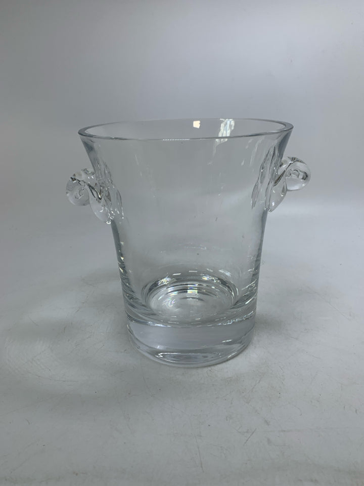 HEAVY CLEAR CRYSTAL THICK BOTTOM W/ DOUBLE HANDLES.