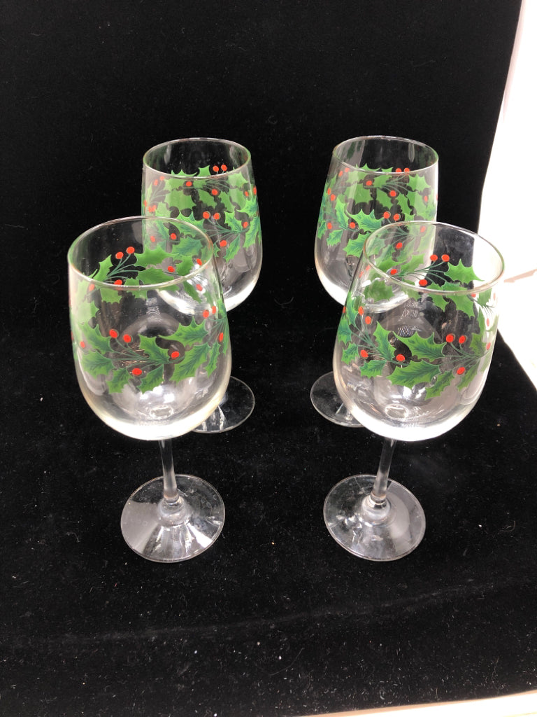 4 SPODE CHRISTMAS WINE GLASSES.