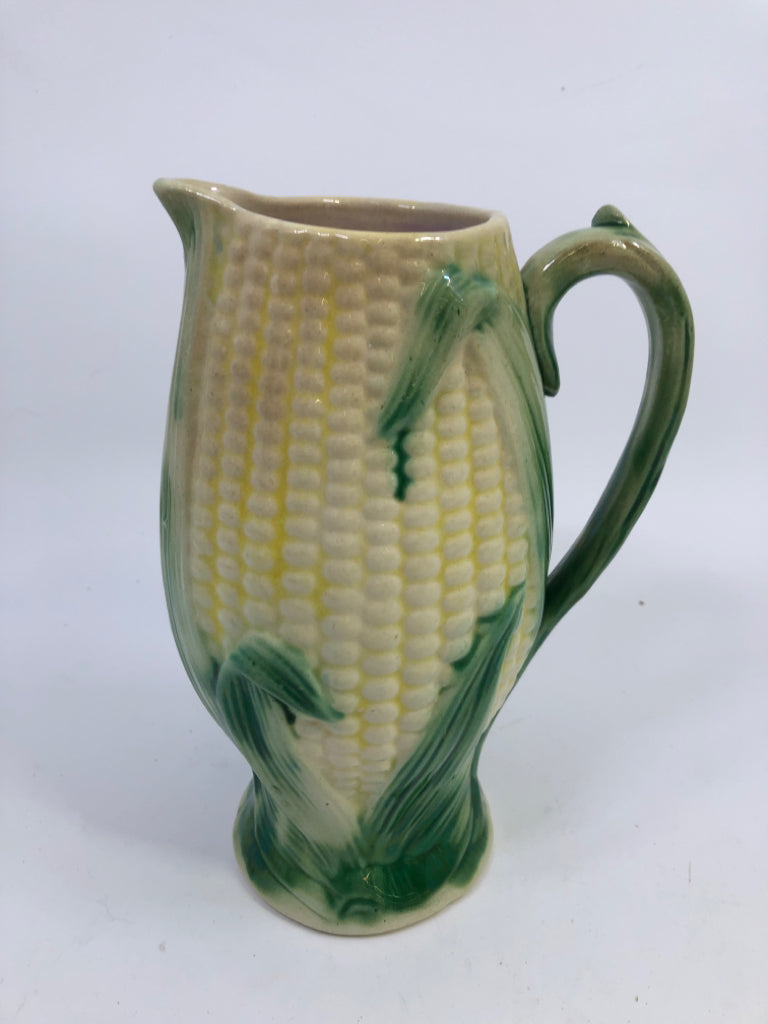 VTG MAJOLICA CORN PITCHER.