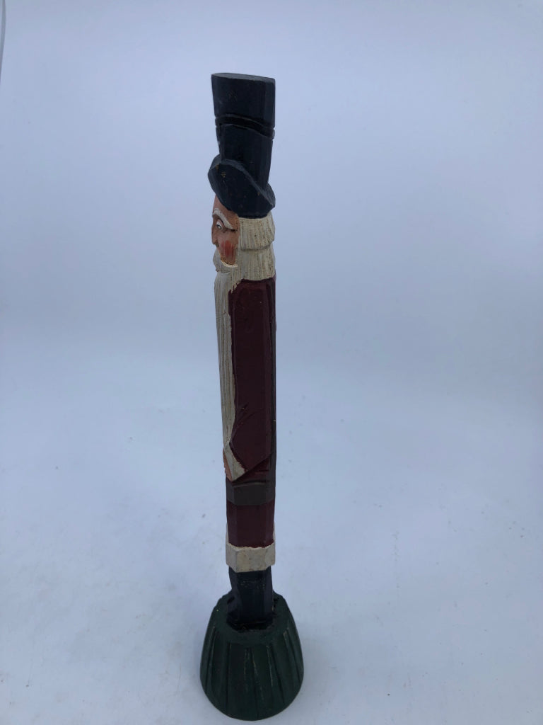 PRIMITIVE CARVED WOOD SANTA BLUE TOP HAT.