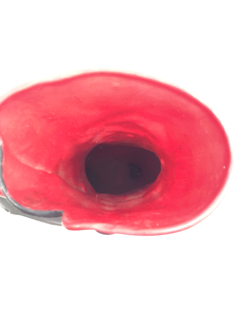 VICTORIAN RED BOOT VASE.