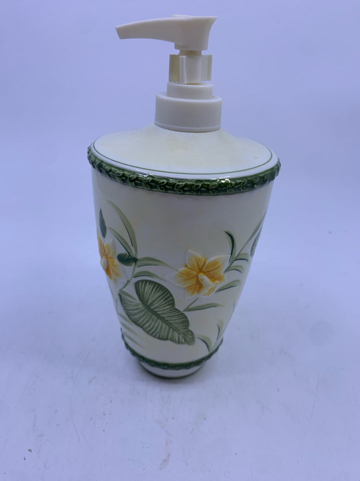 4 TROPICAL FLORAL BATHROOM SET- SOAP DISPENSER, SOAP DISH, TOOTHBRUSH HOLDER, SM