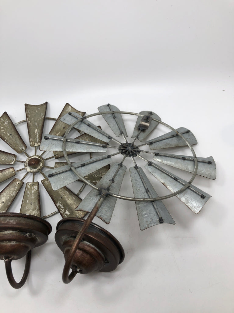 2PC GALVANIZED WINDMILL SCONCES.