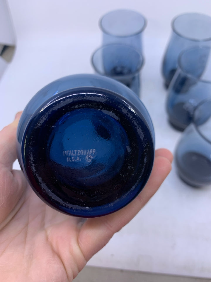 6 DARK BLUE FOOTED GLASSES.