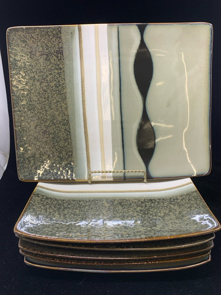 6 STRIPED RECTANGLE DINNER PLATES.