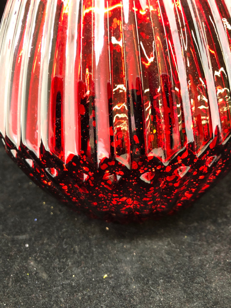 RED MERCURY GLASS CANDLE HOLDER.