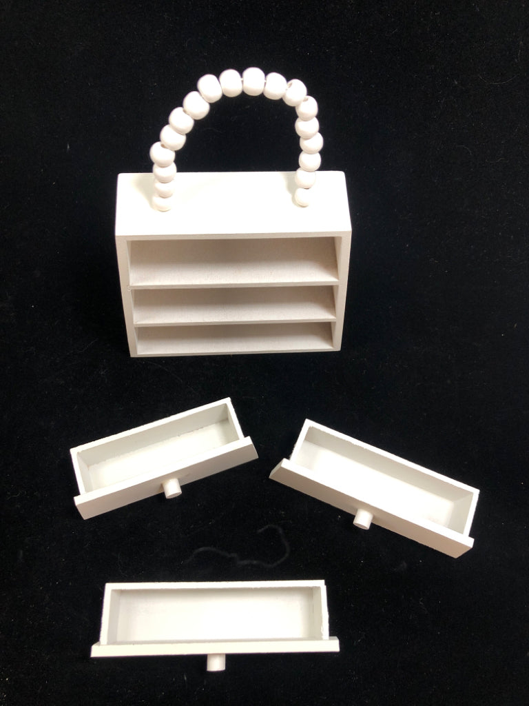 3 DRAWER PURSE SHAPED JEWELRY BOX.
