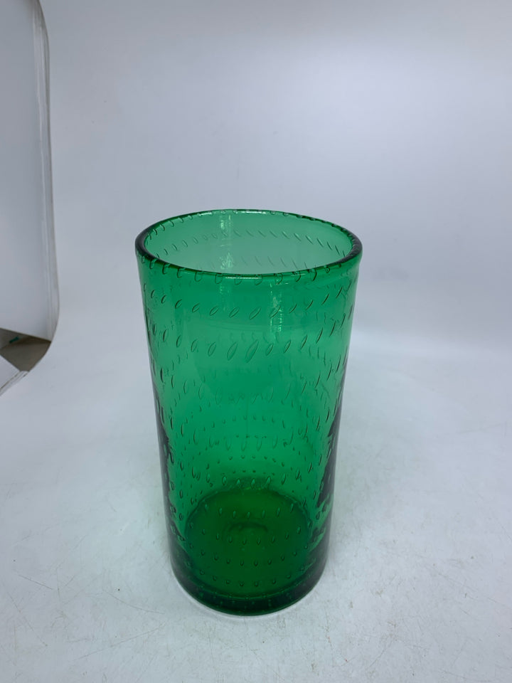 DARK GREEN THICK CYLINDER VASE.
