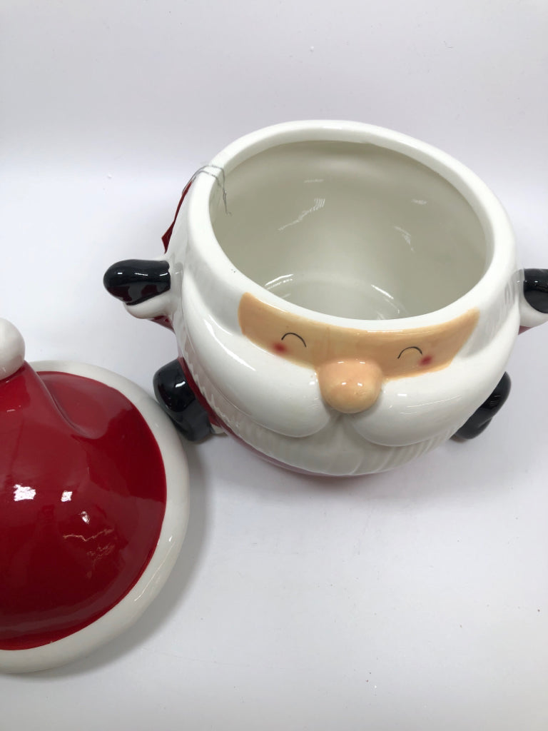 NWT ROUND SANTA COOKIE JAR.