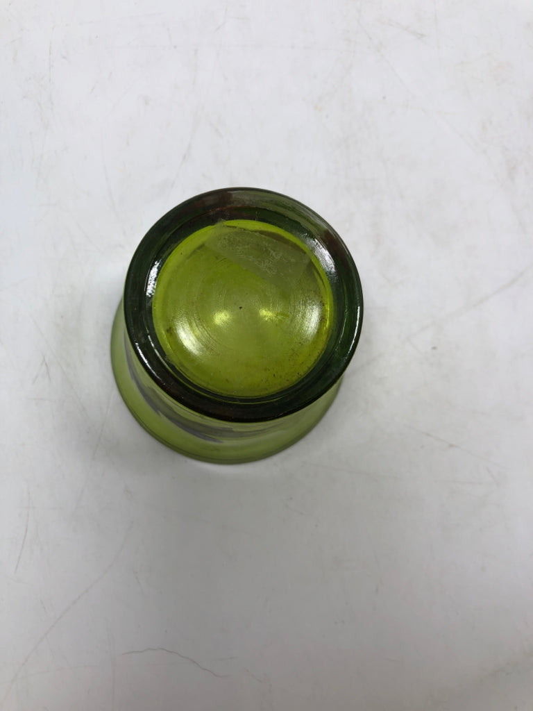 AUTUMN LEAF GREEN GLASS VOTIVE HOLDER.