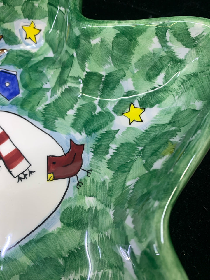 TREE PLATTER W/ SNOWMAN IN MIDDLE.