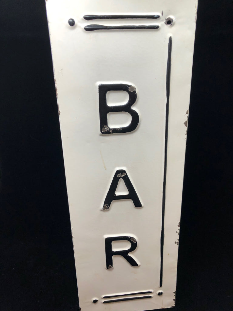 TIN DISTRESSED 'BAR' CORNER SIGN.