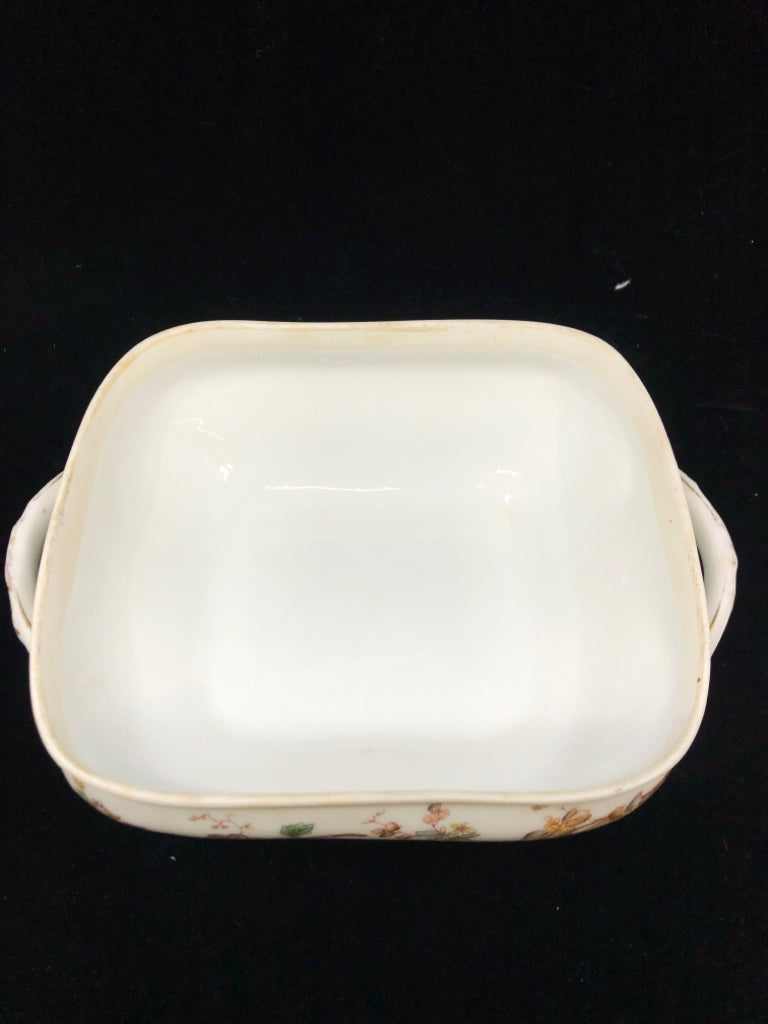 VTG LIMOGES COVERED DISH W/HANDLES- T&V MARGUERITE BROWN BLOSSOM.