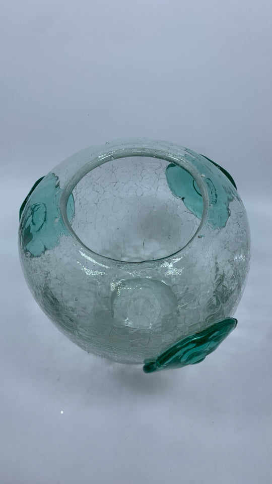 VTG MCM BLENKO WIDE MOUTH CRACKLE GLASS VASE.