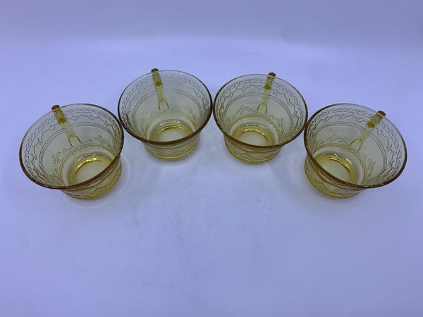 4 VTG YELLOW DEPRESSION GLASS CUPS.