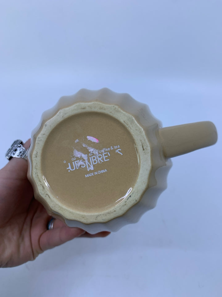 CERAMIC RIBBED COFFEE/TEA POT W/ METAL LID.