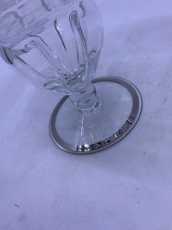 VTG 25TH ANNIVERSARY GLASS/SILVER ETCHED FLOWERS CANDY DISH W/LID.
