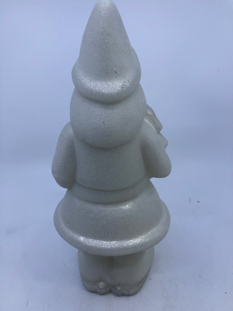 WHITE SPARKLE SANTA HOLDING SMALL TREE DECOR.