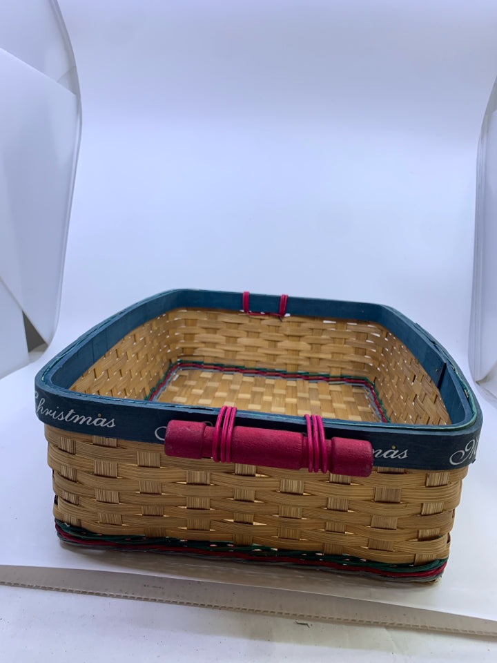 GREEN AND BLONDE RECTANGLE MERRY CHRISTMAS BASKET.
