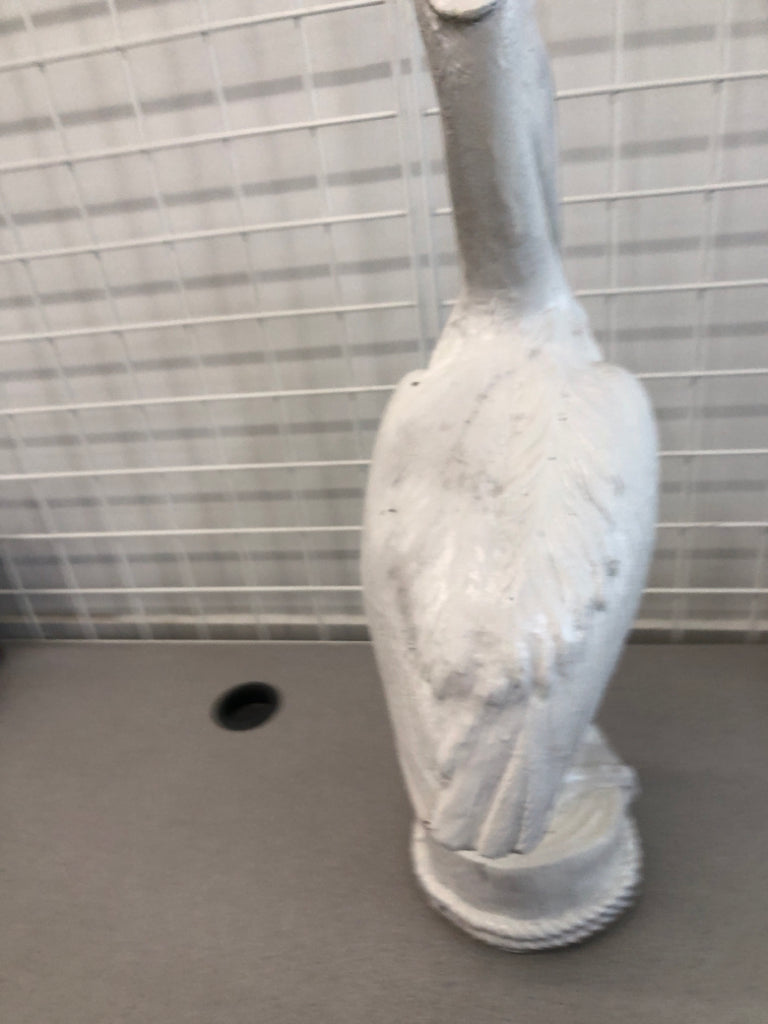 WHITE PAINTED PELICAN STATUE.