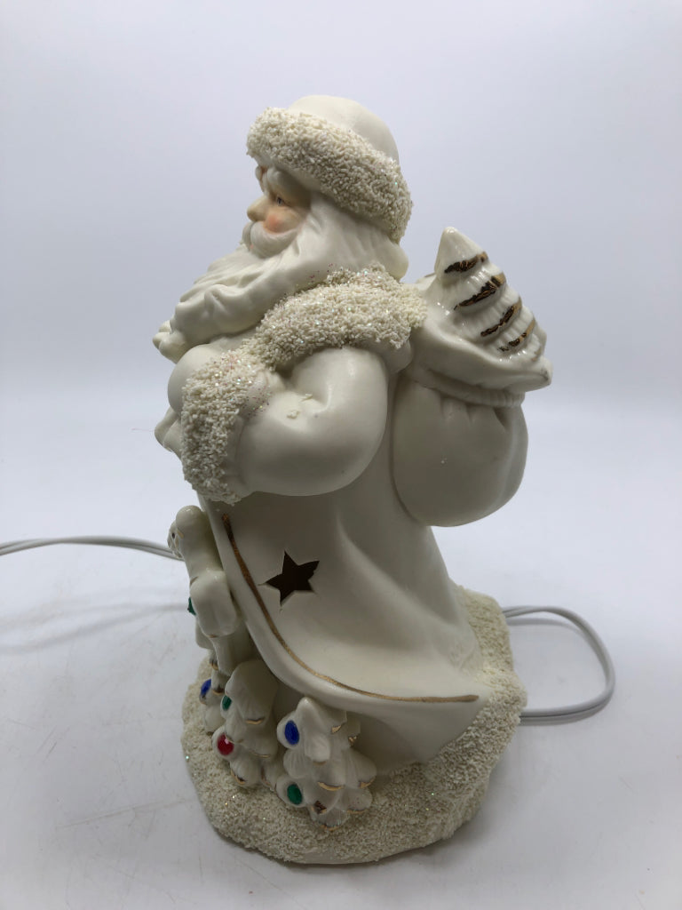 IVORY LIGHT UP SANTA W/ SNOWMAN/REINDEER JEWELED BOTTOM LIGHT.