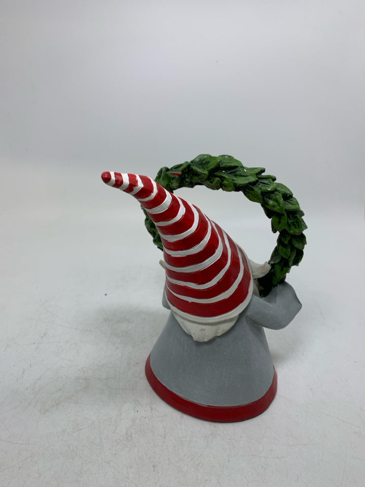 RESIN HOLIDAY GNOME HOLDING WREATH.
