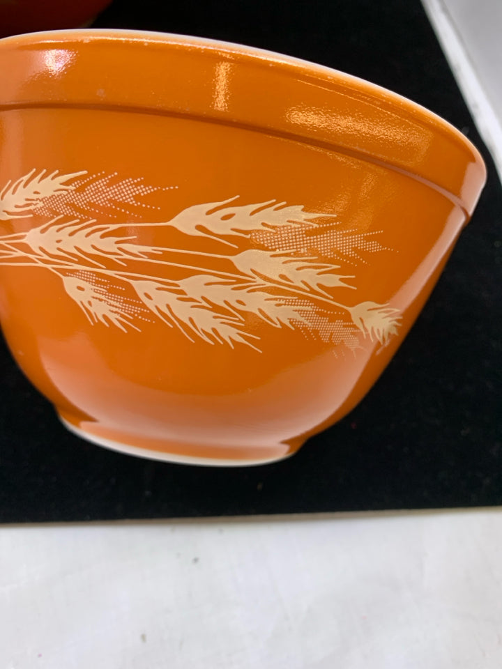 3PC VTG PYREX MIXING BOWLS AUTUMN HARVEST ORANGE.