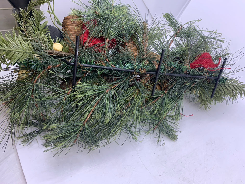 FAUX PINE 3 SECTION PILLAR CANDLE HOLDER DECOR.