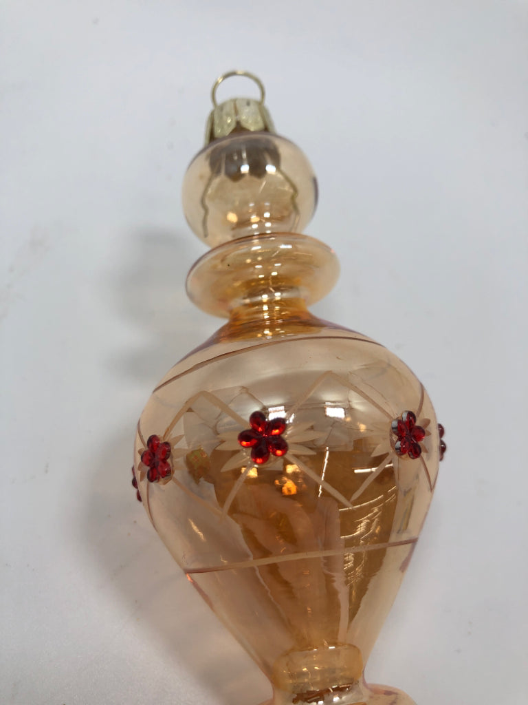 AMBER GLASS TEARDROP ORNAMENT.