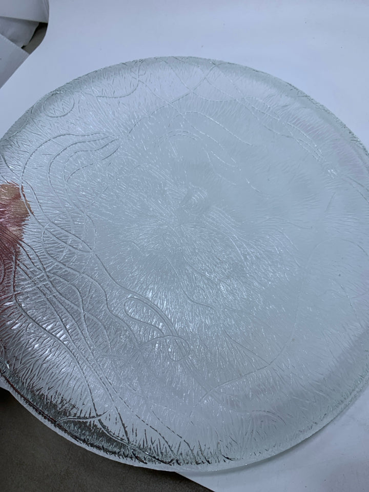 LARGE TEXTURED GLASS PLATTER.