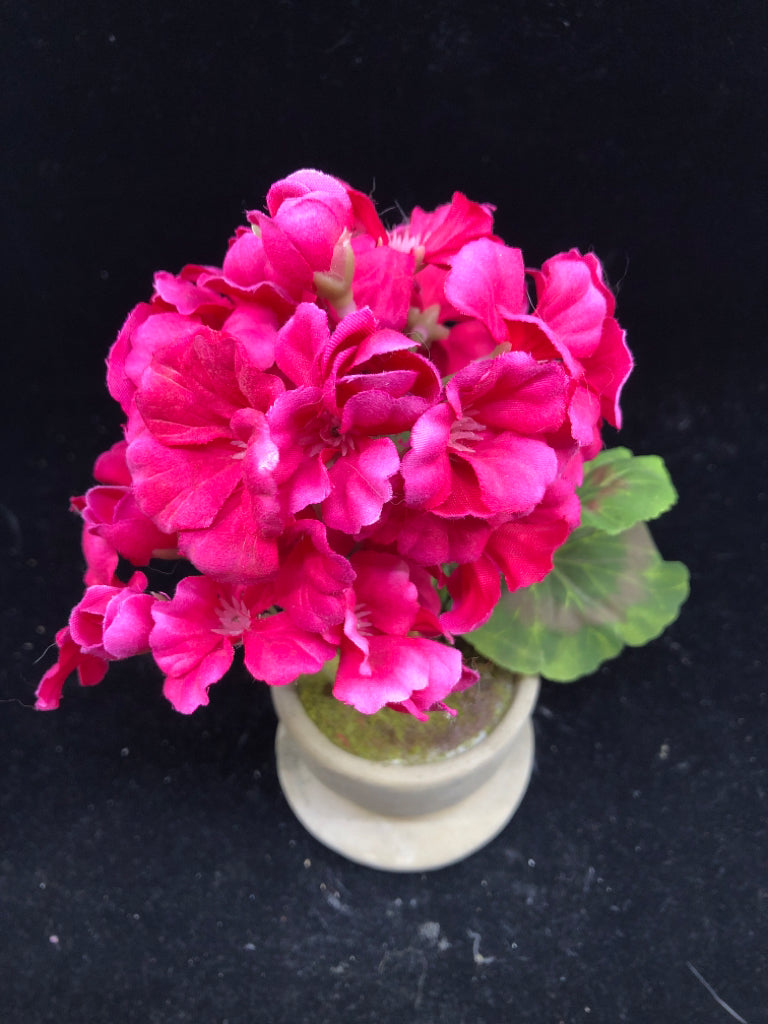 CEMENT TEACUP PLANTER W FAUX PINK FLORAL.