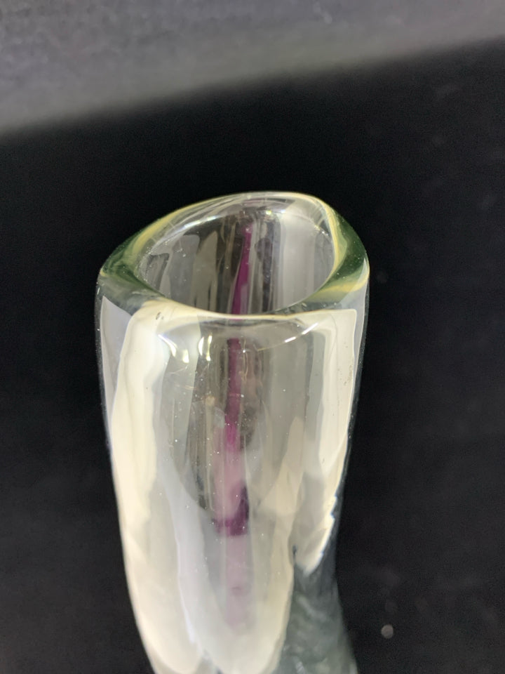 SKINNY GLASS VASE W/EMBOSSED DOTS.