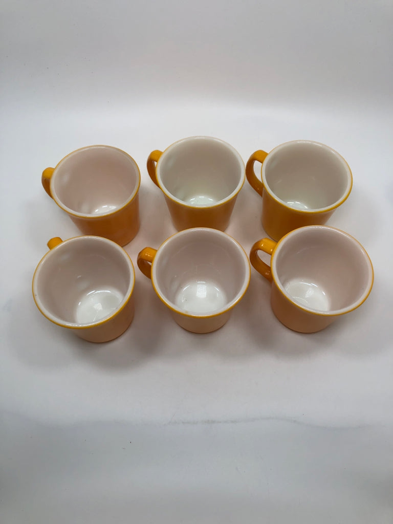 6 VTG YELLOW CORNING MILK GLASS MUGS.