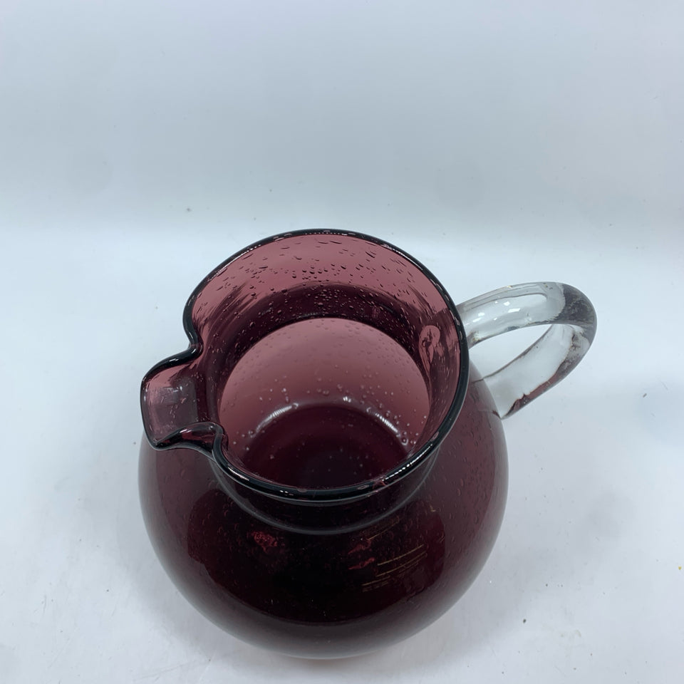PURPLE GLASS BUBBLE PITCHER.