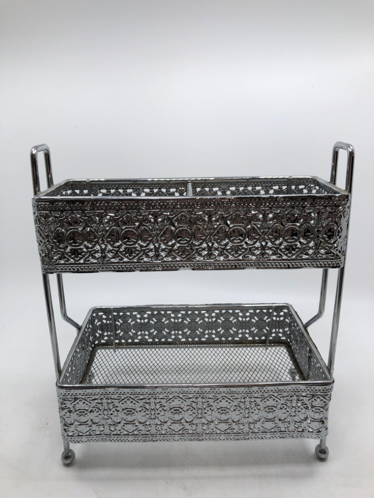 2-TIERED SILVER SHELF ORGANIZER.