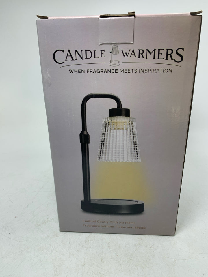NIB BLACK METAL BASE W/ TEXTURED GLASS SHADE CANDLE WARMER.